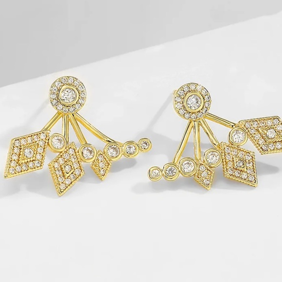 “Angel of Mine” Luxury Diamond Rhinestone Climber Gold Silver Stud Sexy Earrings - Picture 5 of 9